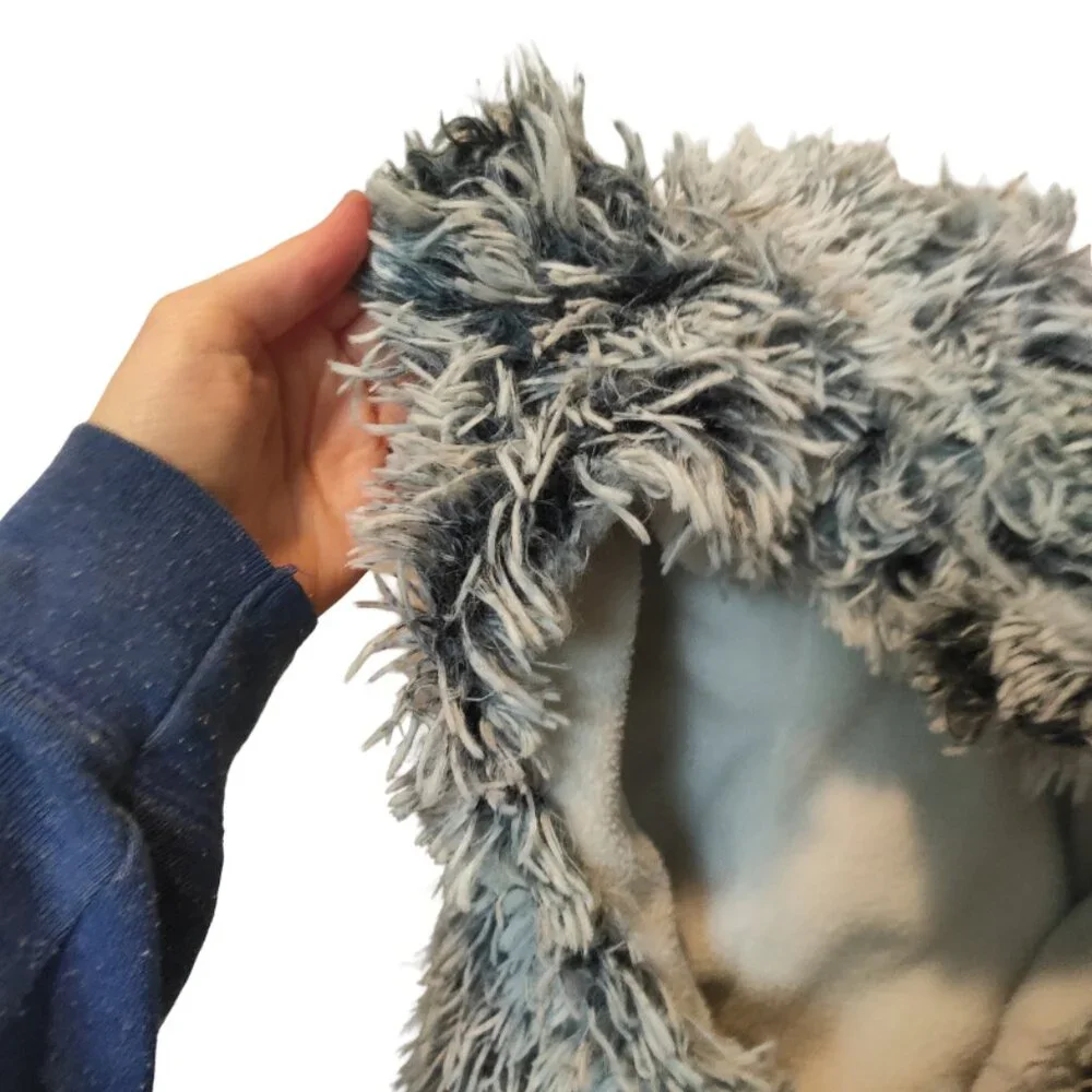 Claire's Dark Grey/Gray and White Fuzzy Hood Hat with Ears One Size Fits Most